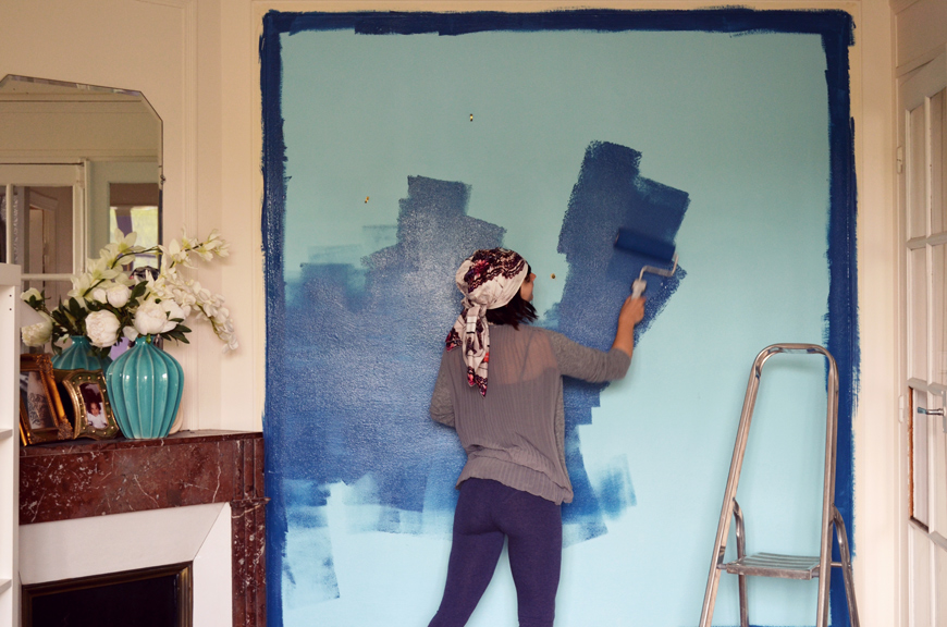 painting wall blue dark homemade interior decoration helloitsvalentine makeover