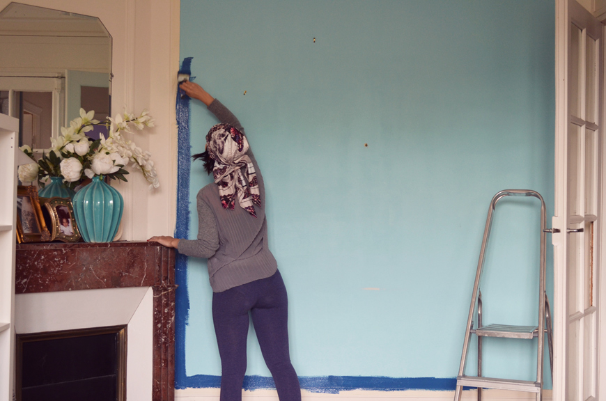 painting wall blue dark homemade interior decoration helloitsvalentine makeover