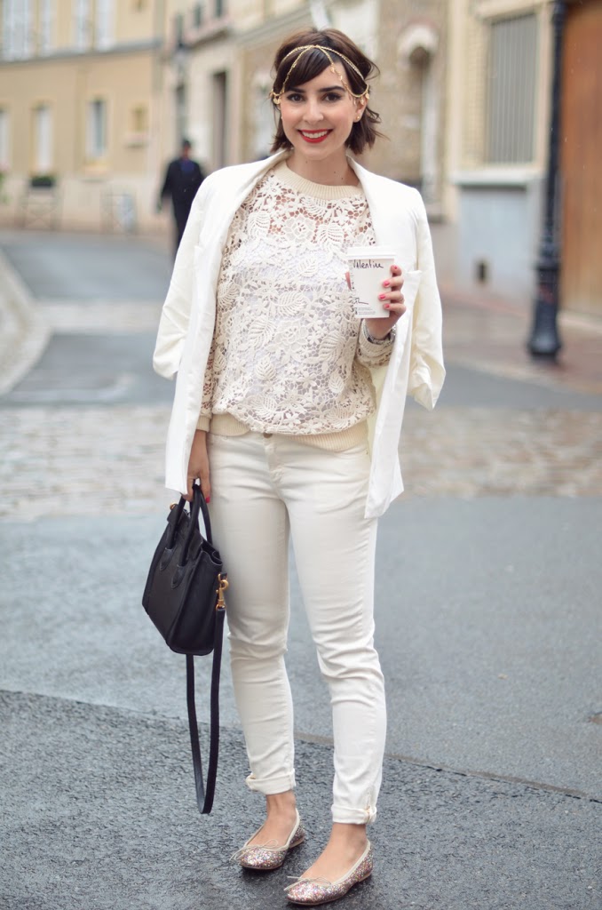 Chaï tea latte Helloitsvalentine streetstyle white lace sweater H&M Trend Anniel