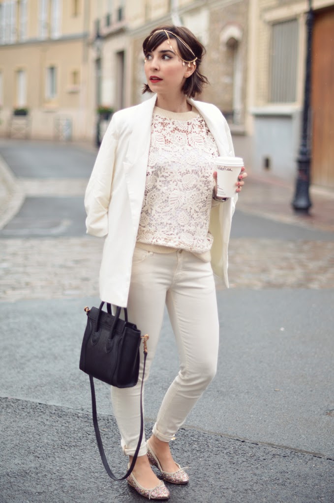 Chaï tea latte Helloitsvalentine streetstyle white lace sweater H&M Trend Anniel