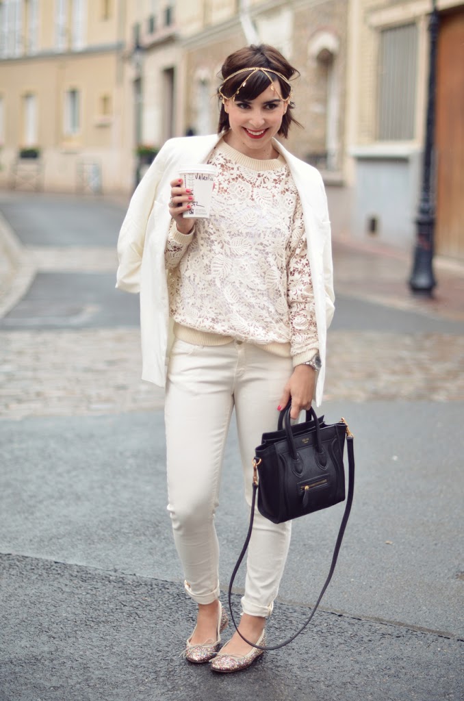 Chaï tea latte Helloitsvalentine streetstyle white lace sweater H&M Trend Anniel