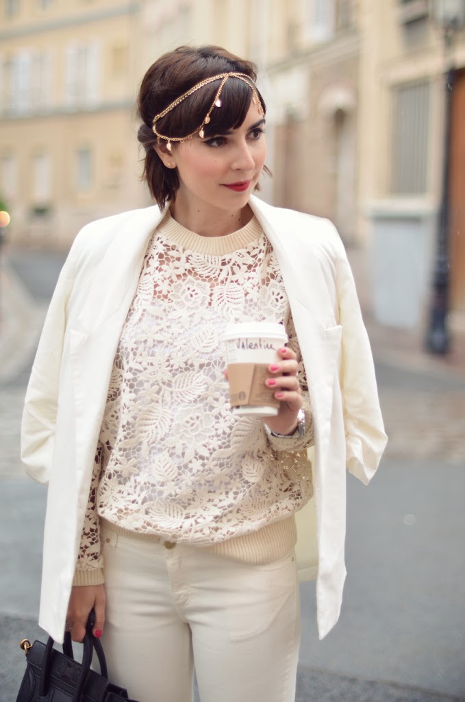 Chaï tea latte Helloitsvalentine streetstyle white lace sweater H&M Trend Anniel