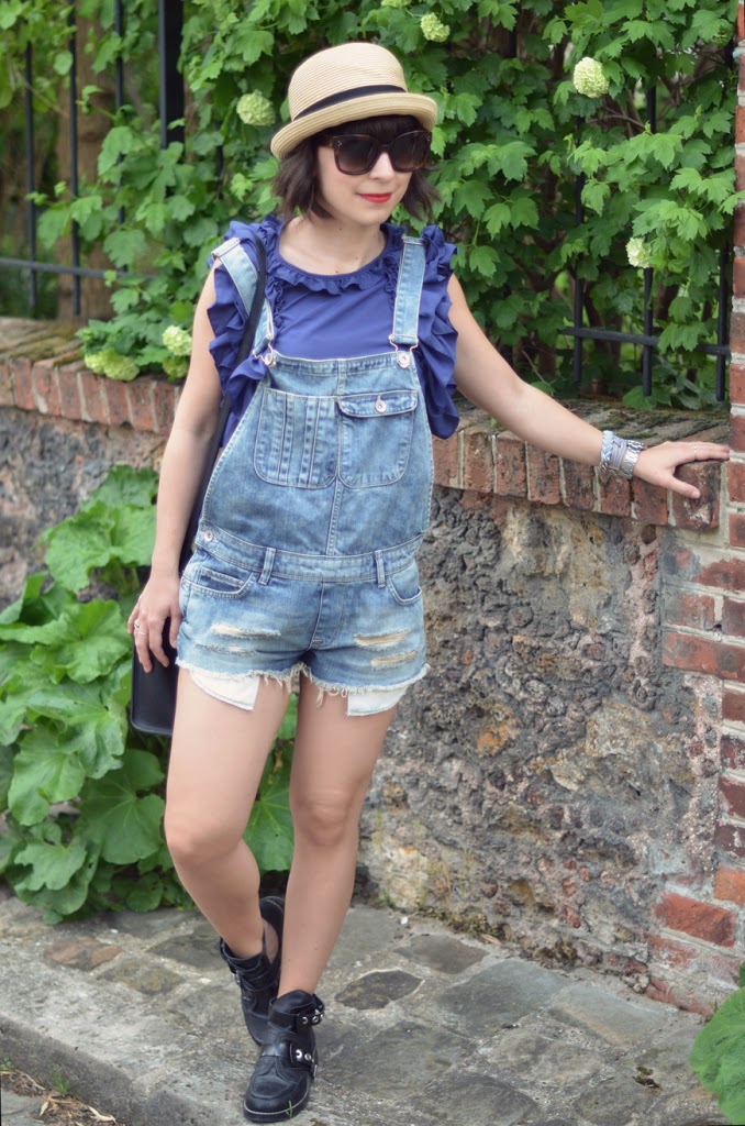 Helloitsvalentine outfit overalls dungaree streetstyle cut out boots New Audrey Céline sunglasses french fashion