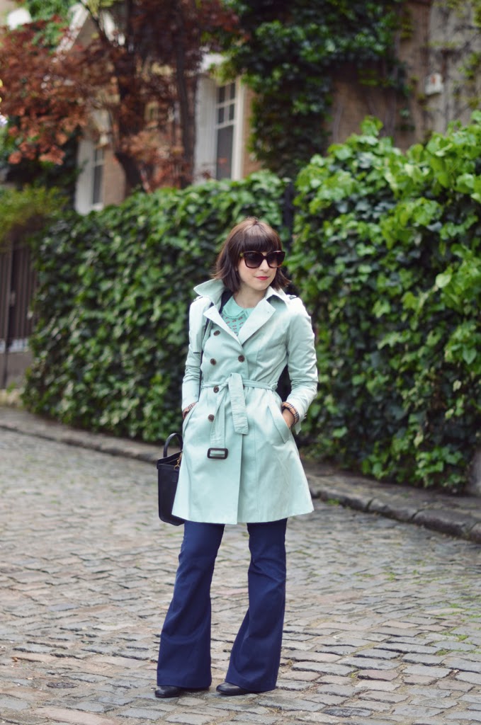 Square Montsouris Paris Helloitsvalentine streetstyle jeans flare trench Céline New Audrey sunnies