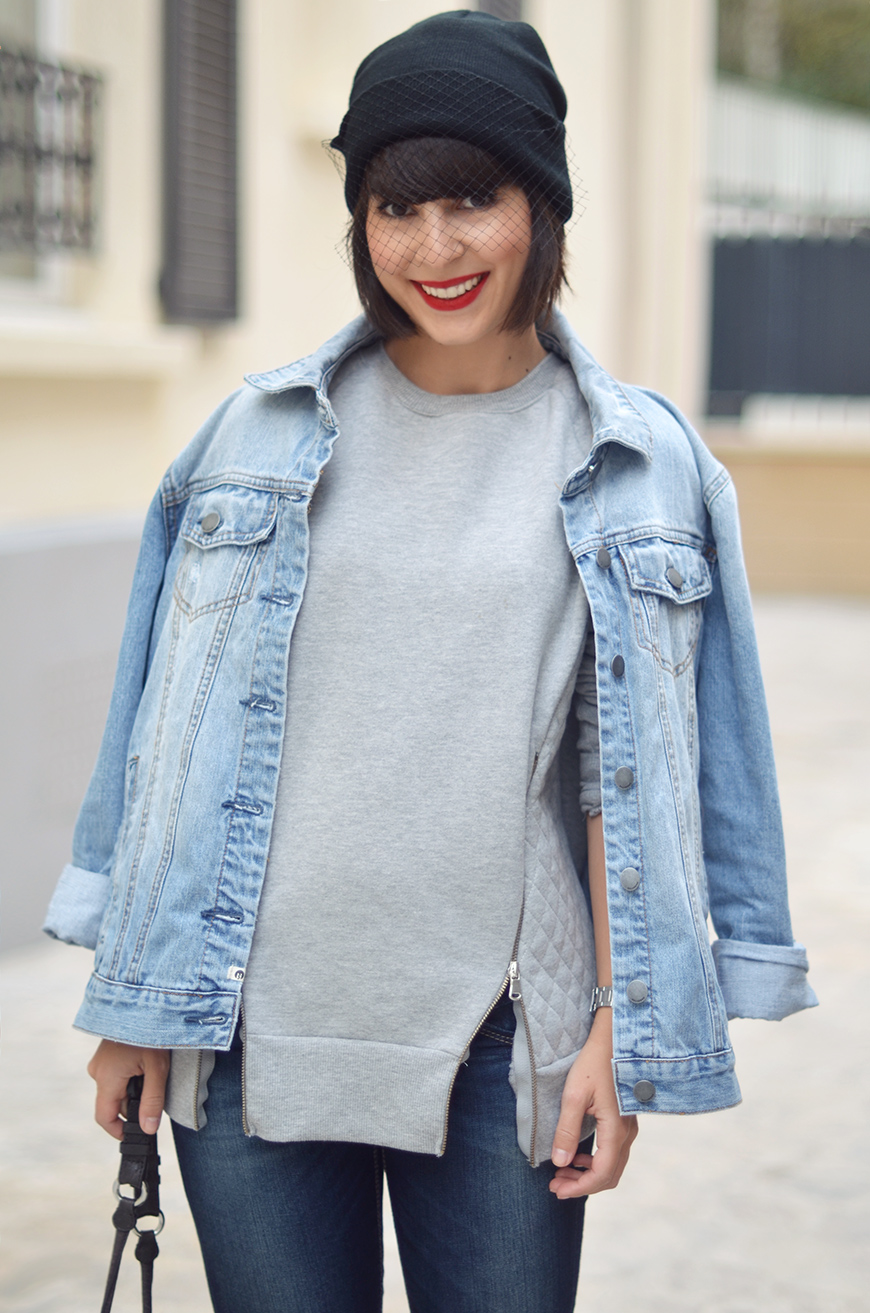 DAZED AND AMUSED 4thandBleeker X Billabong denim jacket Pimkie Camille over the rainbow gris sweat sweater zippé bonnet voilette kitten leopard heels talons Alexander Wang Diego bucket bag Helloitsvalentine