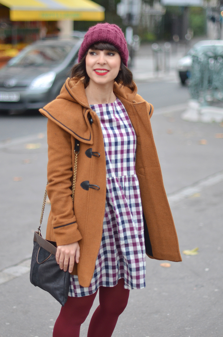 streetstyle Hello it's Valentine french fashion blogger Paris autumn fall duffle coat beanie dress boots