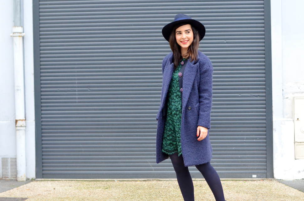 helloitsvalentine blogger parisien french hat fedora lace green blue Manoush Back To School jacket veste